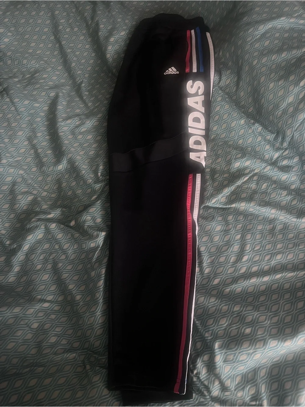 adidas Black Sweatpants with Multicolor Stripe Accents